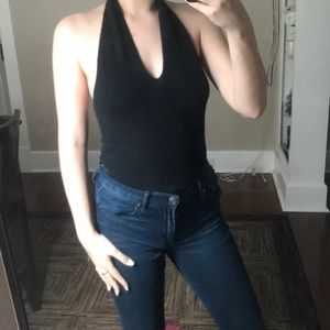 Black halter backless top